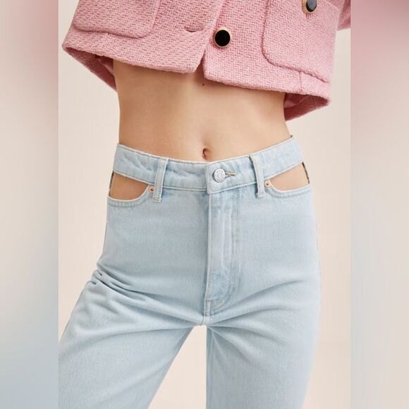 Mango Cut-Out High-waist Wide Leg Jeans Light Wash - Picture 6 of 13